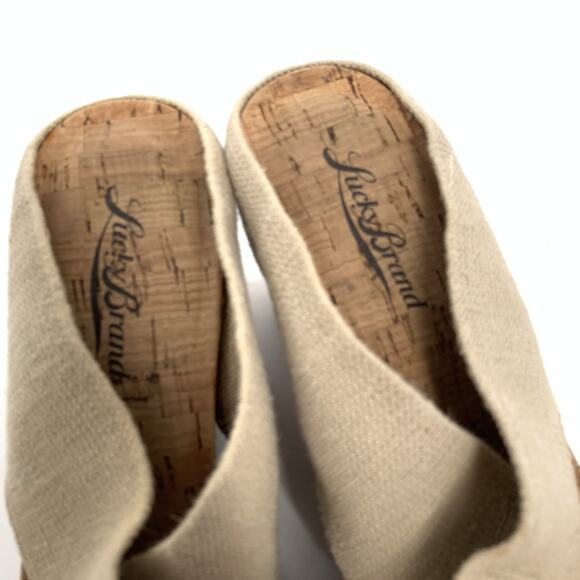 Lucky Brand Miller 2 Wedge Open Toe Cork Sandals Size 6.5 M Womens Cream Beige - Picture 3 of 9